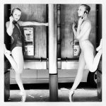 B&W childhood ballet photos of sisters Fiona and Vanessa Blaylock wearing toe shoes in various city locations