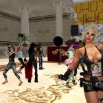 A diverse group of avatars, including Agnes Sharple and Vaneeesa Blaylock, dance at the Alt Ball at Lollygaggers Ballroom in the virtual world of Second Life