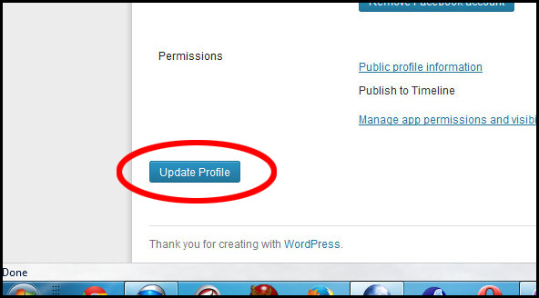 ScreenCap of WordPress Profile Save button.