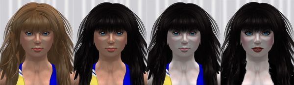The Clothed Avatar. Virtual bodies in latex catsuits. Series of 4 images of Lizzy Bowman transitioning from "wholesome" cheerleader to "goth girl" in pale makeup and jet-black hair.