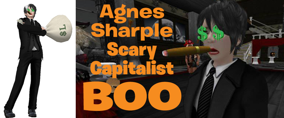 Agnes Sharple dressed as a Capitalist for Halloween