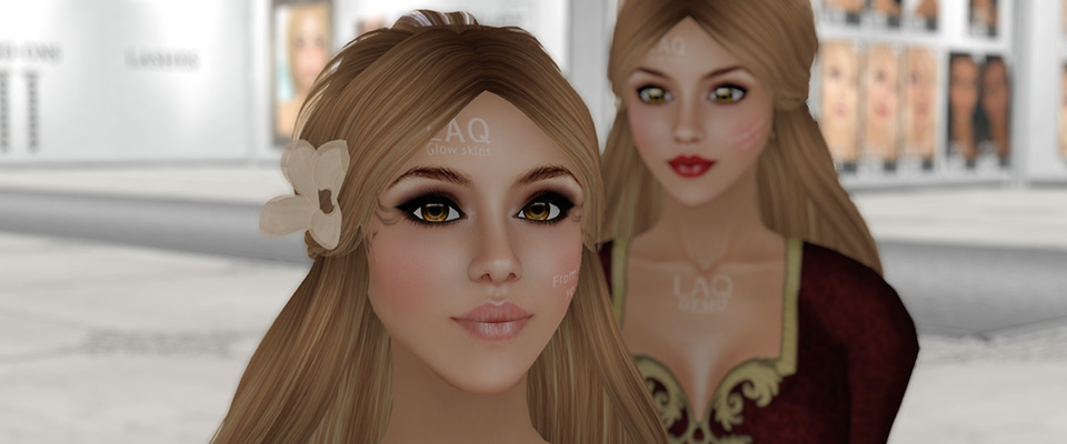 Ravanel Griffon & Vanessa Blaylock trying on skins at the LAQ shop in Second Life